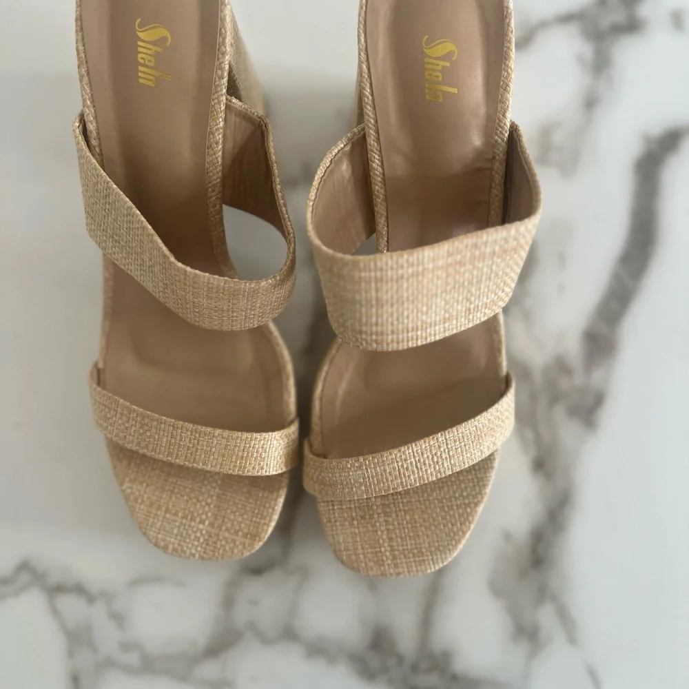 SHEIN Beige Woven Platform Block Heel Sandals - Picture 6 of 7